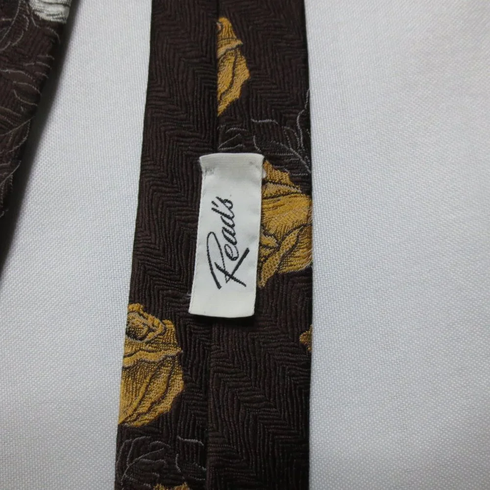 VINTAGE mens TIE polyester WIDE floral READ’s brown 70's 60's ROSE white